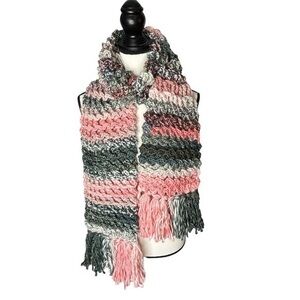 Handcrafted Crochet Scarf Multicolor Womens Ripple Waffle Chunky Handmade Knit